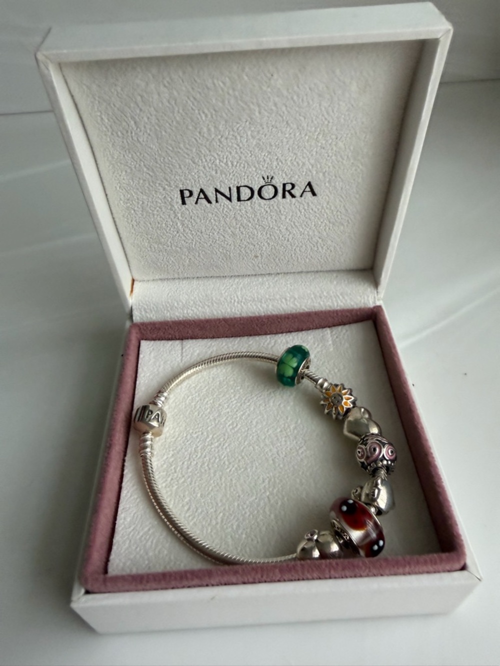 Pandora Sterling Silver Charm Bracelet with Multicolor charms